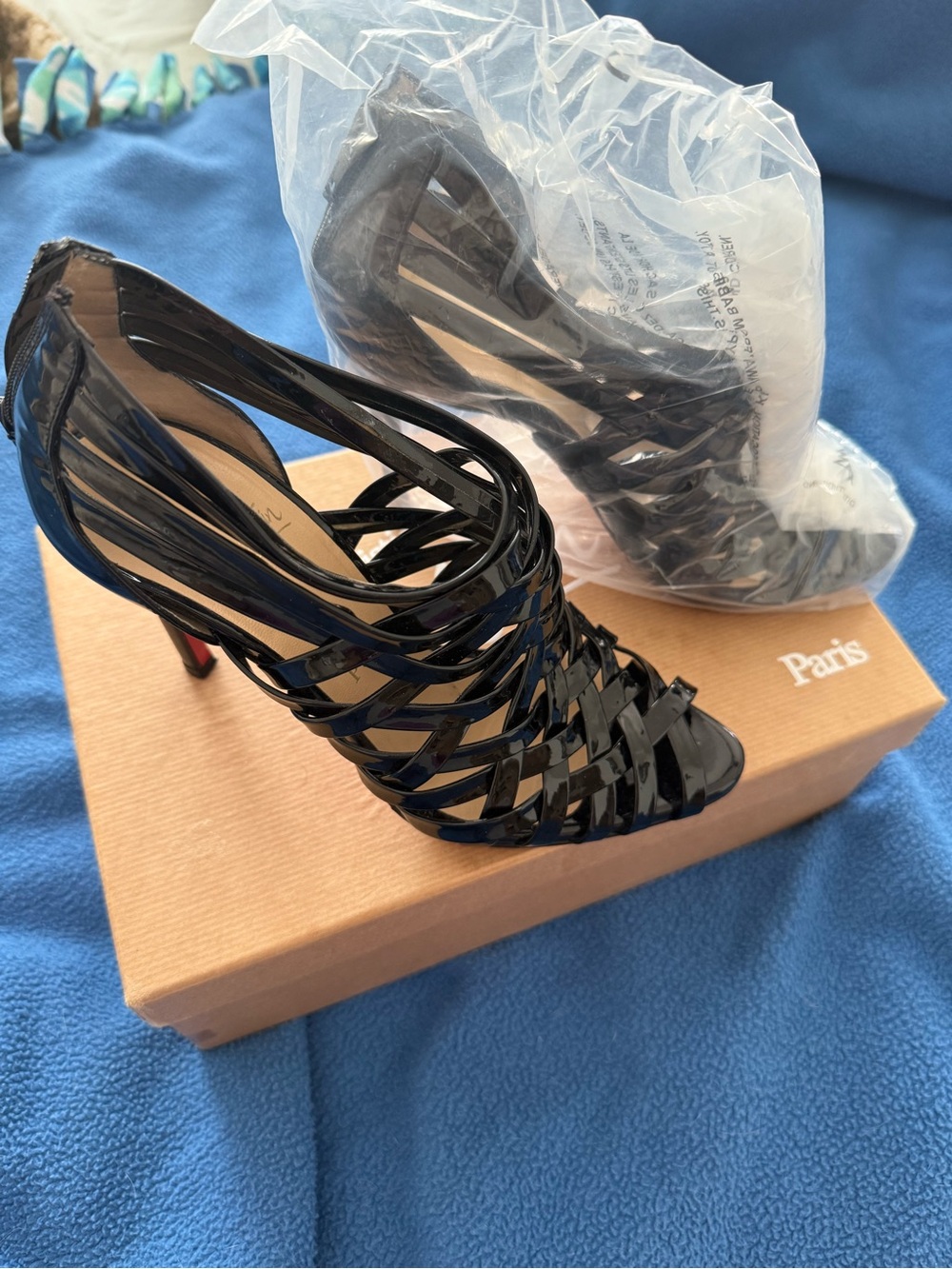 Christian Louboutin Black Patent Woven Cage Stiletto